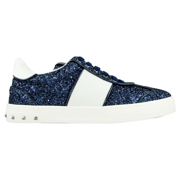 Valentino Shoes - Valentino Flycrew Glitter Leather Sneaker Blue